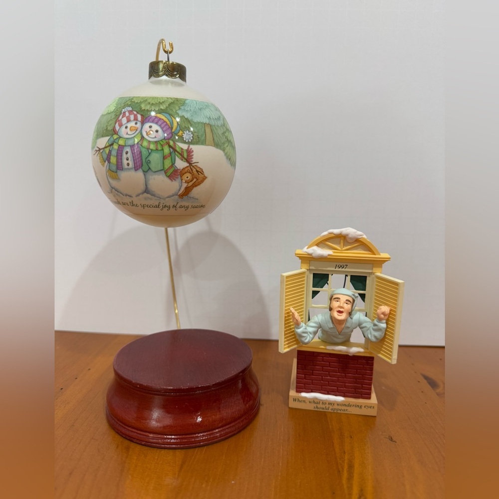 Vintage Hallmark Ornaments snowman and the night before Christmas 1997 and 2001